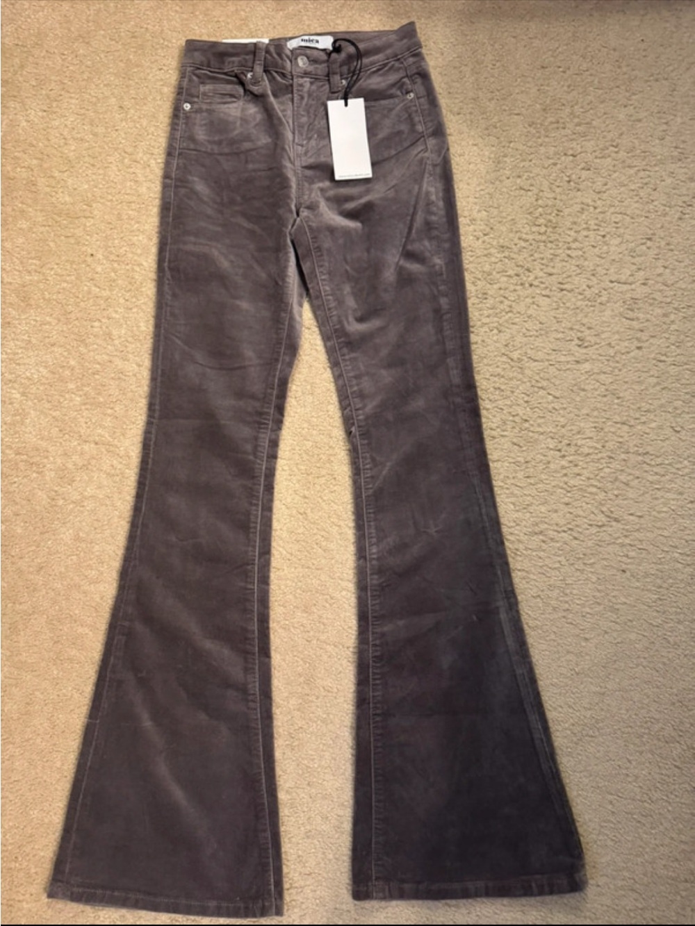 High-Rise Flared Corduroy Pants in Charcoal Gray